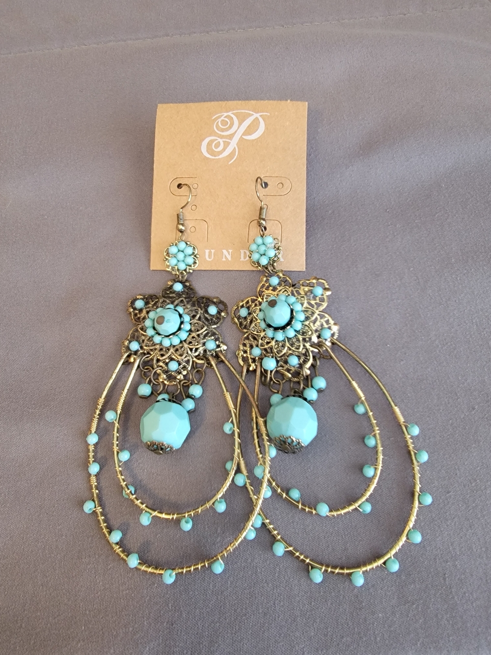 Plunder "NEVEAH" Turquoise Filigree Dangle Earrings - Blue